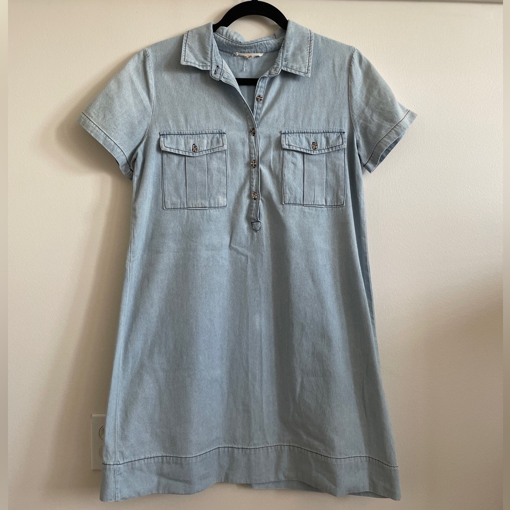 Light Denim Jean Dress with Pleated Pockets